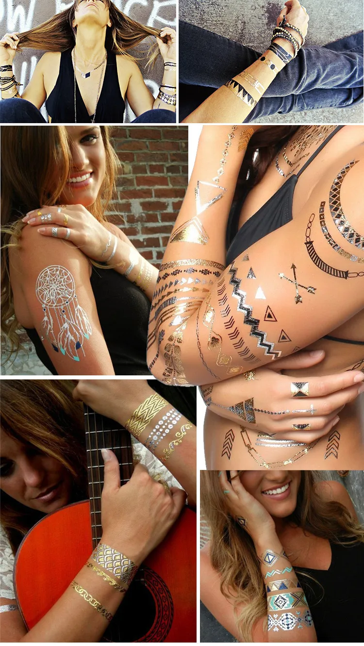 Новое поступление 2017 года продвижение оптовая flash металла окрашены поддельные татуировки Henna Средства ухода за кожей Книги по искусству