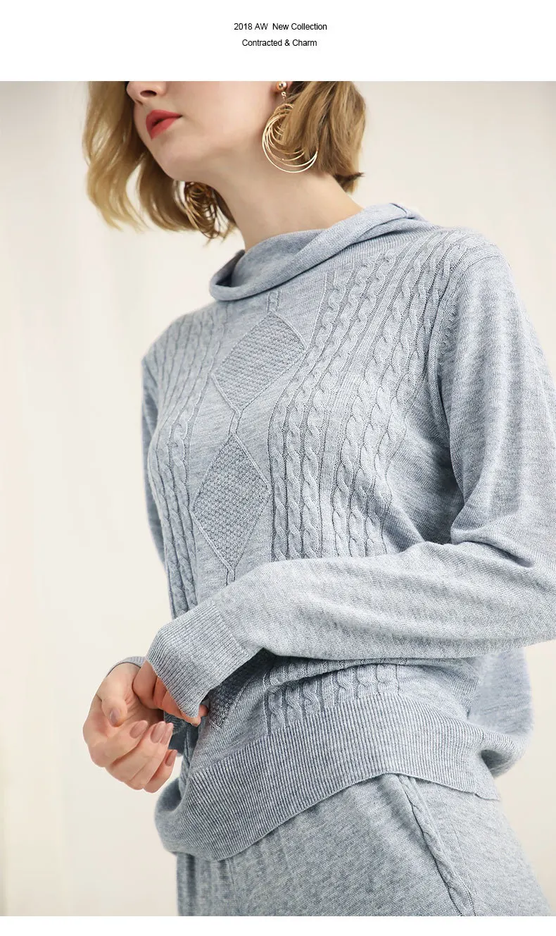 Tan Tissu light Deux Costumes De Chaud Pièces Hiver Wq466 Twist Tricot Était Ensembles Chandail Loisirs Gray Cachemire Pantalon Mince Laine Automne Doux Vison 4qBwvfx14