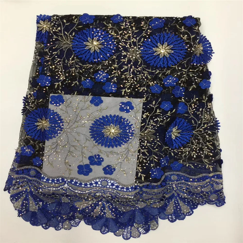 

HFX Latest African fabric for wedding 2018 peach french 3D lace fabric with lake blue high quality nigerian lace fabrics X347-1