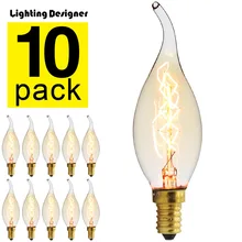 10 шт./упак. Эдисон лампы Винтаж лампа накаливания 40 Вт 220/240 V E27 C35 хвост лампа в форме свечи, спираль теплый белый