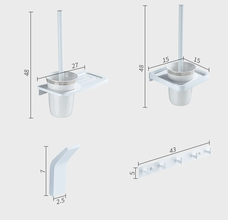Cuarto de baño accesorios gratuito uñas de aluminio blanco baño Hardware conjuntos toalla Rack titular de papel higiénico titular de cepillo de ganchos