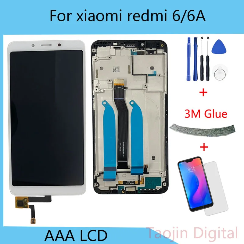 Цена 5,45 дюймов ЖК дисплей для Xiaomi Redmi 6A сенсорный экран для Redmi 6 дигитайзер сборка рамка с бесплатным закаленным стеклом