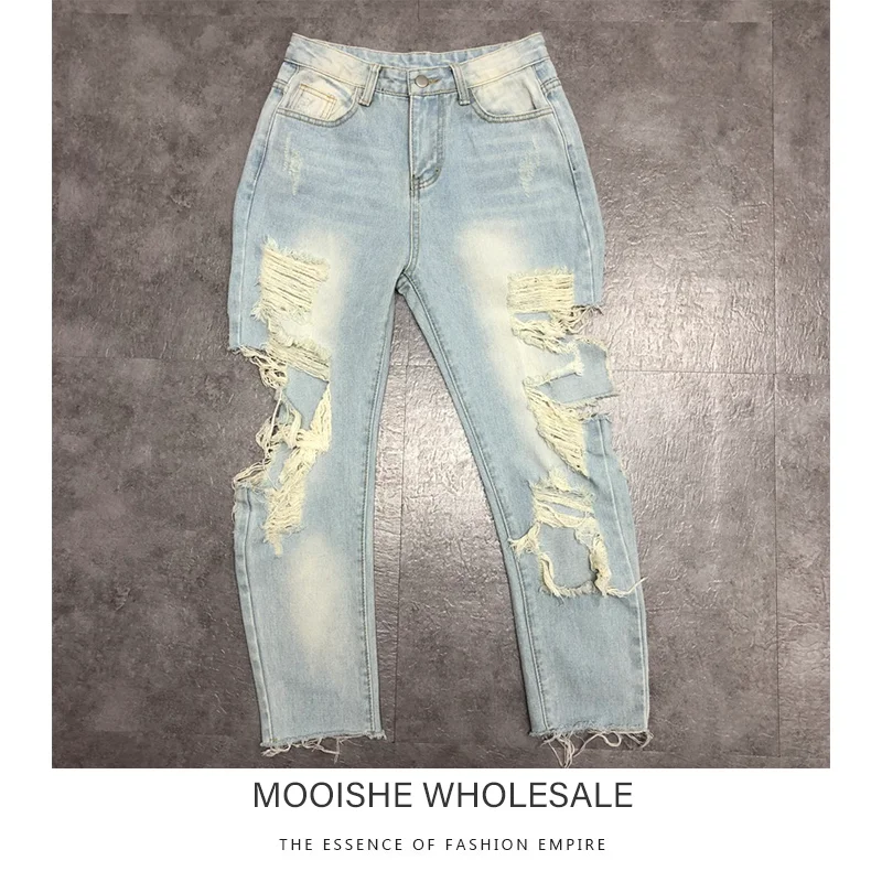 

Personality Old Hole Denim Pants 2019 Summer New Explosions Social Trends Ripped Jeans Women