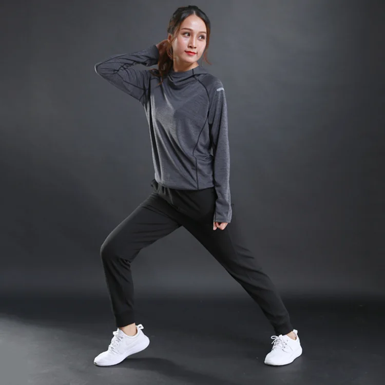 Autumn thin Women Running T Shirts Gym fitness Long Sleeves sweatshirts Quick Dry Training Breathable Hood Sports Yoga Clothing