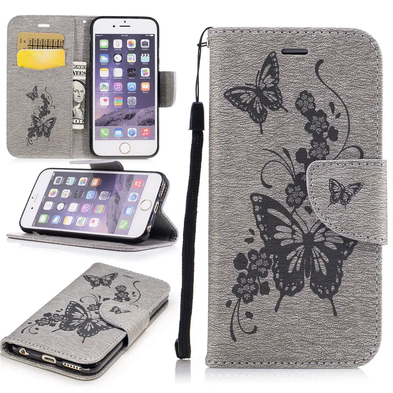

For coque iphone 6S 5S SE case For iphone 6 6S plus 7 7plus 3D butterfly bear Pattern Wallet Magnet Flip soft Cover Leather Case