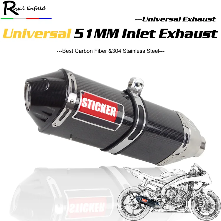 

51mm inlet Universal Motorcycle Exhaust muffler Carbon Fiber muffler with DB killer For FZ6 R6 CBR1000 CBR600 MT07 z750 z900 r25