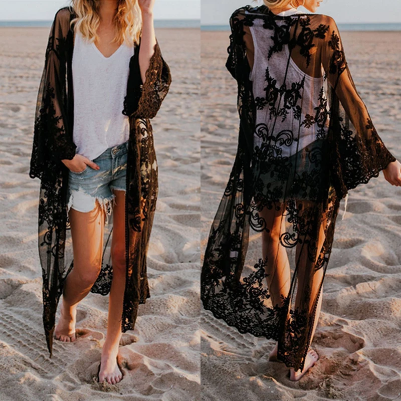 Günstig Strand Pareo Frauen Spitze Strickjacke Kaftan Schal Mantel Tragen Bademode Cover Up Bluse Tops 2019 Sexy Badeanzug Cape für badeanzug