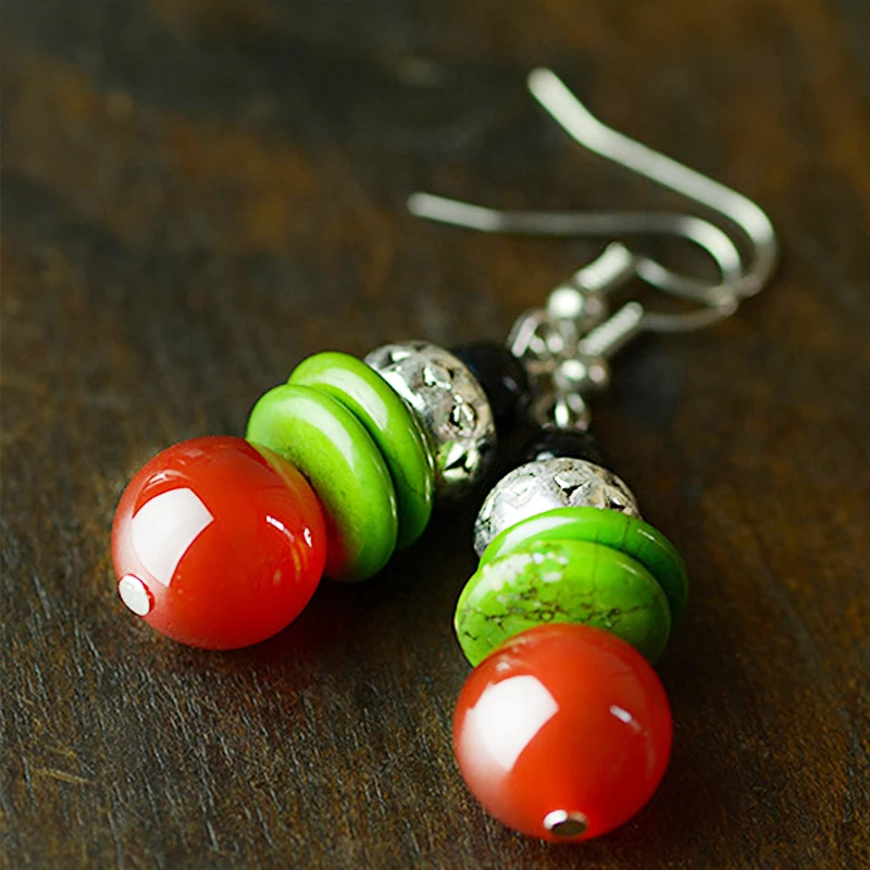 

femme ethnic drop earrings for women red carnelian green stone black natural stone dangle zinc alloy hook vintage jewelry 2018