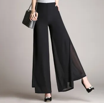 

Korean Style Ladies Fashion Pallazo Flare Pants Women Summer Chiffon Wide Leg Black Trousers Womens Loose Skirt Pants Plus Size