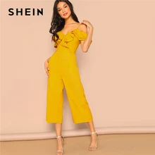 SHEIN Cold Shoulder Layered Flounce Foldover Palazzo Jumpsuit Party Ruffle Spaghetti Strap Sleeveless Women Summer Jumpsuits women s graceful jewel neck cold shoulder flounce dress