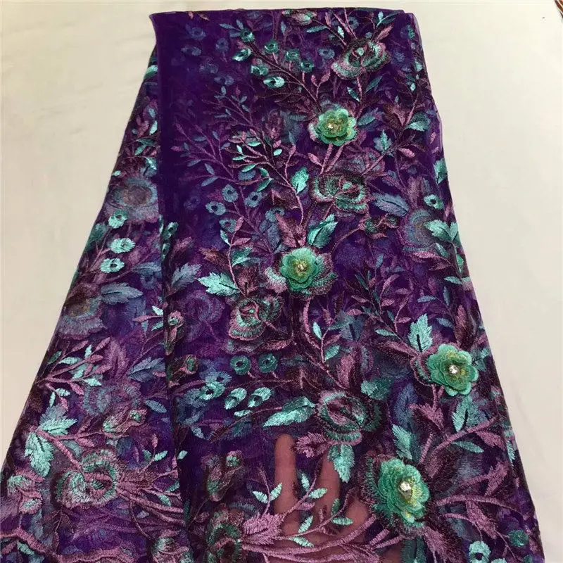 

Popular beautiful embroidery lace fabric special color purple green african lalce fabric for dress lace fabric 5 yards net lace