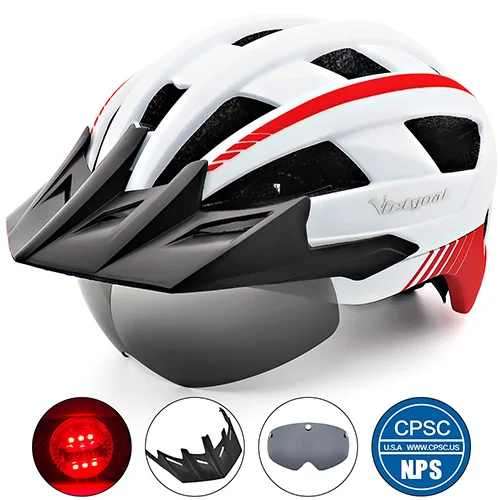 VICTGOAL шлем для горной дороги, велосипедный шлем с солнцезащитным козырьком, очки для мужчин и женщин, велосипедный шлем, задний светильник, магнитные очки, велосипедные шлемы - Цвет: White Bike Helmet