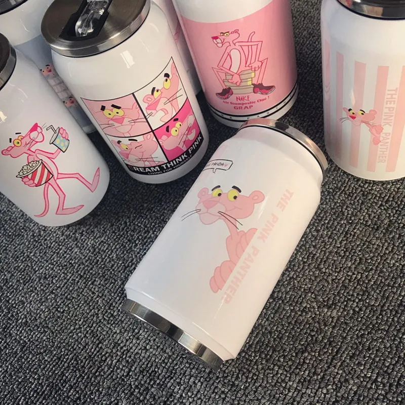 300ml Cute Funny With Straw Coffee Mug Vacuum Cup Thermos Stainless Steel Tumbler Thermocup Travel Drink Bottle Beverage Can