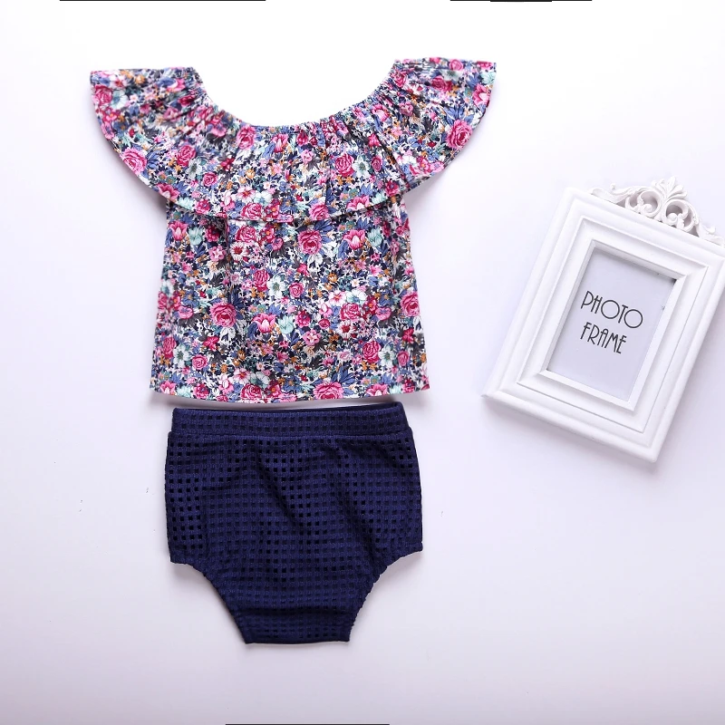 Baby Girl Clothes Floral Print Off Shoulder Strapless Top Baby Girls