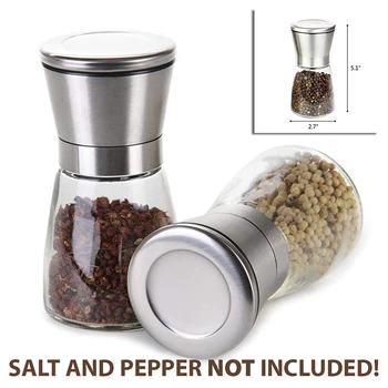 

2PCS Stainless Steel Glass Manual Pepper Salt Mill White Shaker Spice Grinder Kitchen Supplier