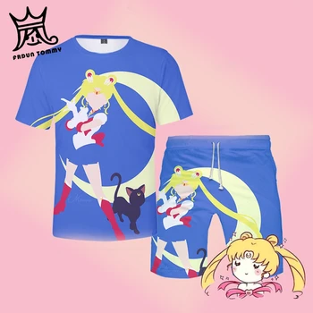 

Sailor moon Women T-shirt Board short Set 3D Printed Anime Japan tshirt Set New Hot Sale sweatshirt summer Clothe Plus