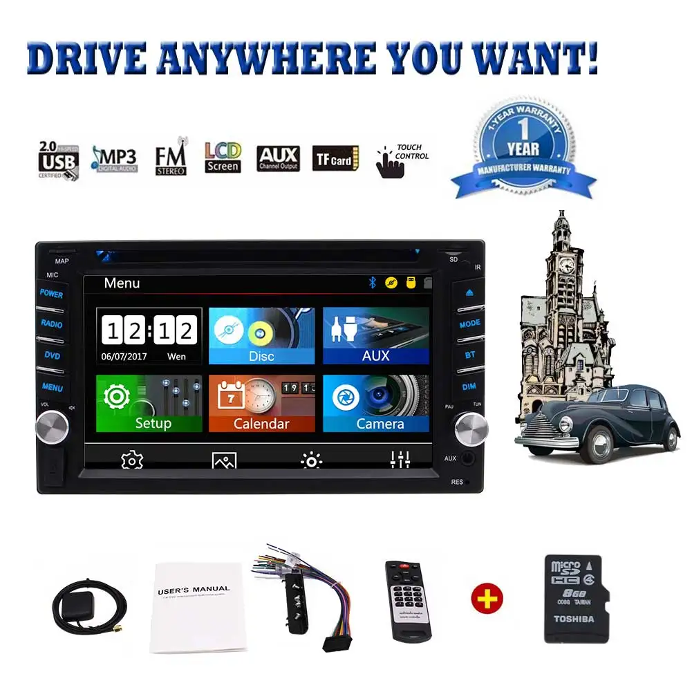 Perfect Eincar Double din Car DVD Player GPS Navigation Touchscreen Auto Stereo Cam-in USB SD SWC Bluetooth&Free 8GB GPS Map Card&Remote 1
