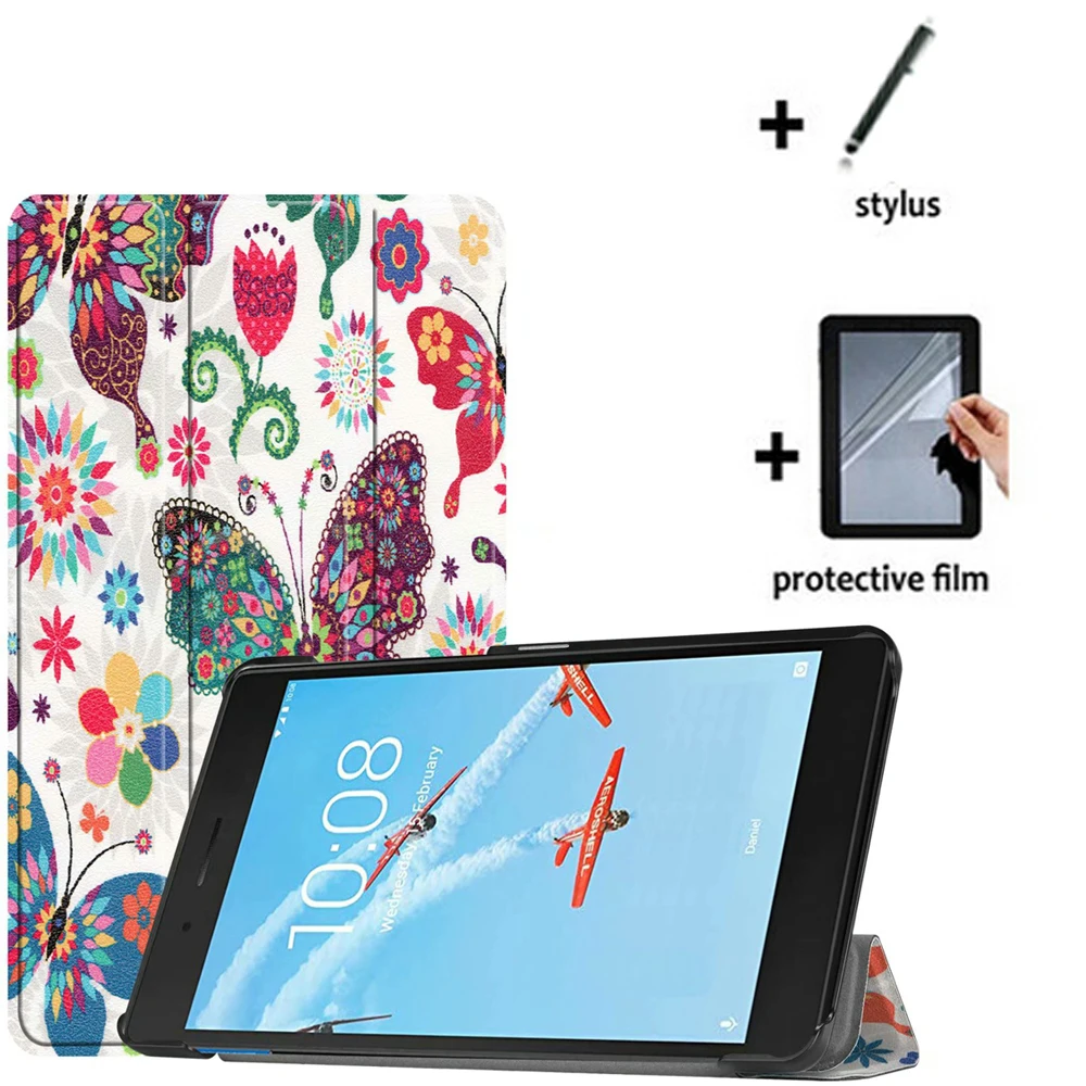 

Ultra Slim Folio Stand Lightweight Luxury Leather Case Cover + Screen Protector + Stylus For Lenovo Tab E7 TB-7104F TB-7104N 7