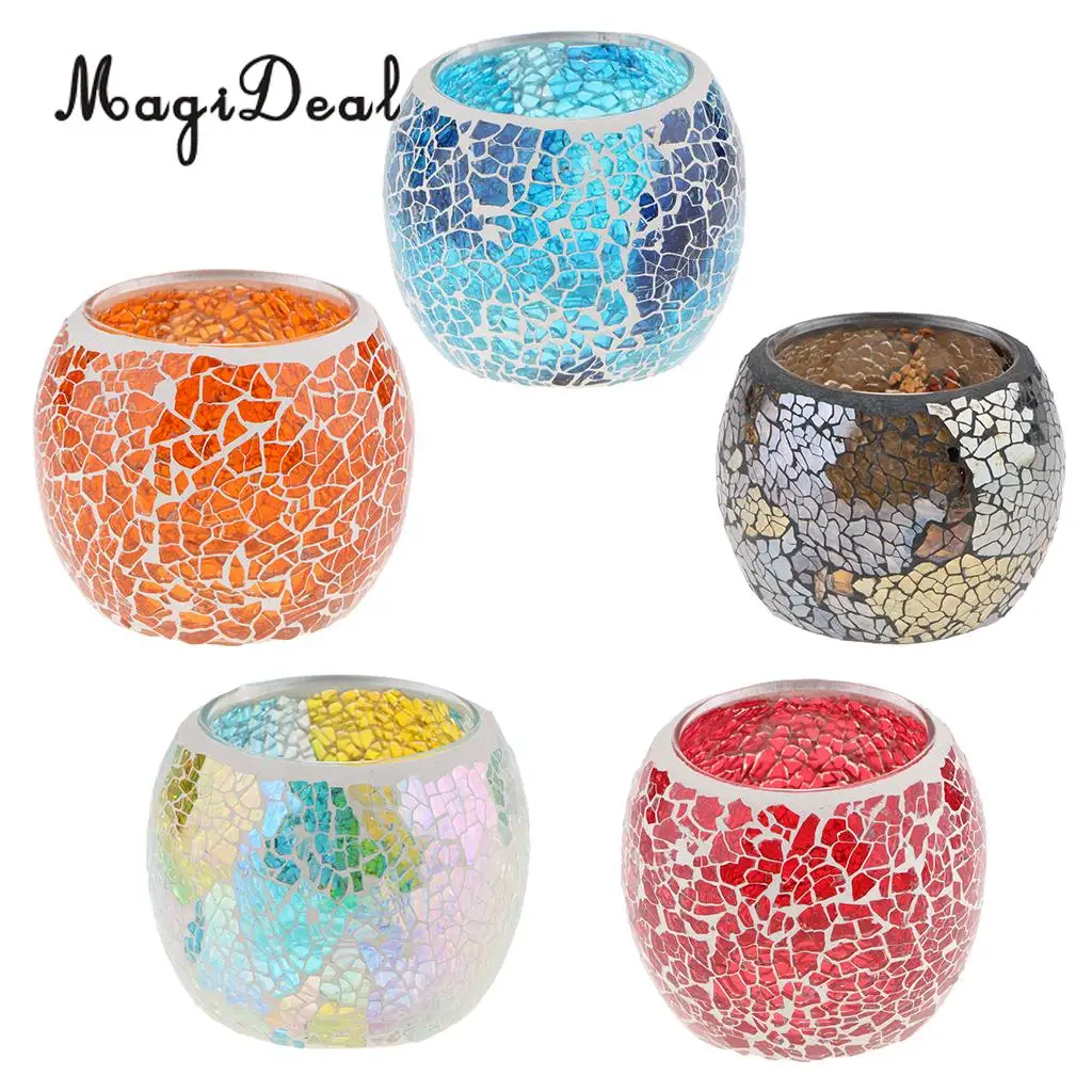 Mosaic Glass Candle Holder Votive Tealight Holder Bowl Wedding Decorative Lighting Accessories Festive Light Holder 5-set