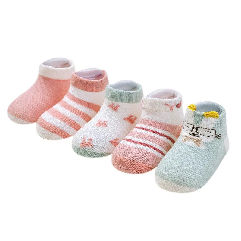 5 пар, Летние Носки с рисунком для малышей Детские хлопковые дышащие сетчатые носки нескользящие - Цвет: SP
