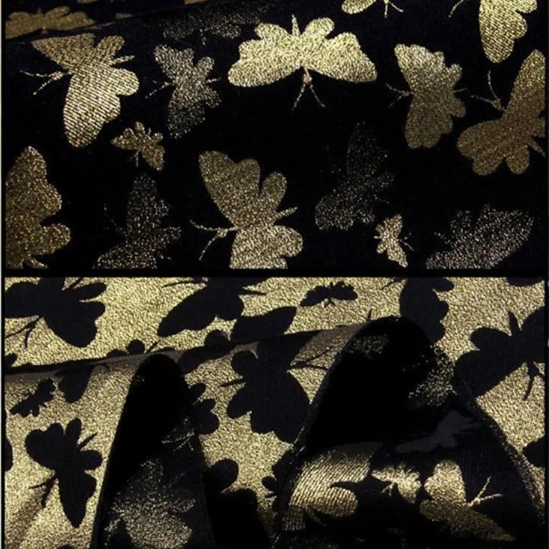 

CF433 0.5meter Golden Butterfly Fashion High-quality Gold Thread Jacquard Fabric Designer's Fabric Butterfly Suit Dress Fabrics