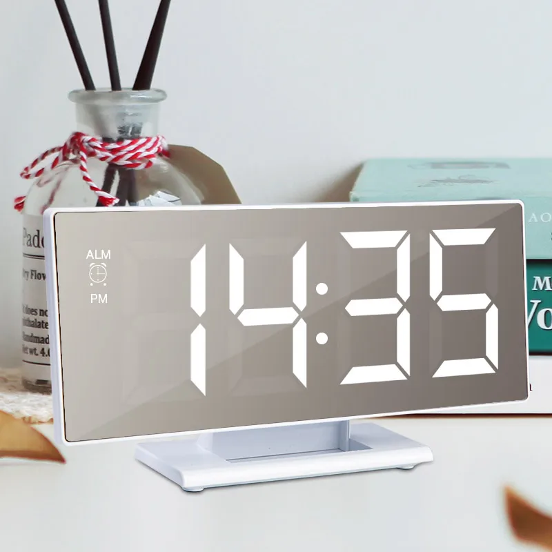 

Digital Alarm Clock LED Mirror Clock Multifunction Snooze Display Time Night LCD Light Table Desktop USB Cable