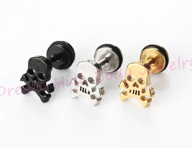 Crossbones Ear Stud Skull Heads Cut Skeleton Vacuum Plating Anium Crossbones Ear Stud Skull Heads Cut Skeleton Vacuum Plating Anium Black Silver Gold Hollow