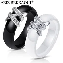 AZIZ BEKKAOUI черные белые простые Стильные керамические кольца для женщин две линии Кристалл Ziron Пара Кольца модные ювелирные изделия дропшиппинг