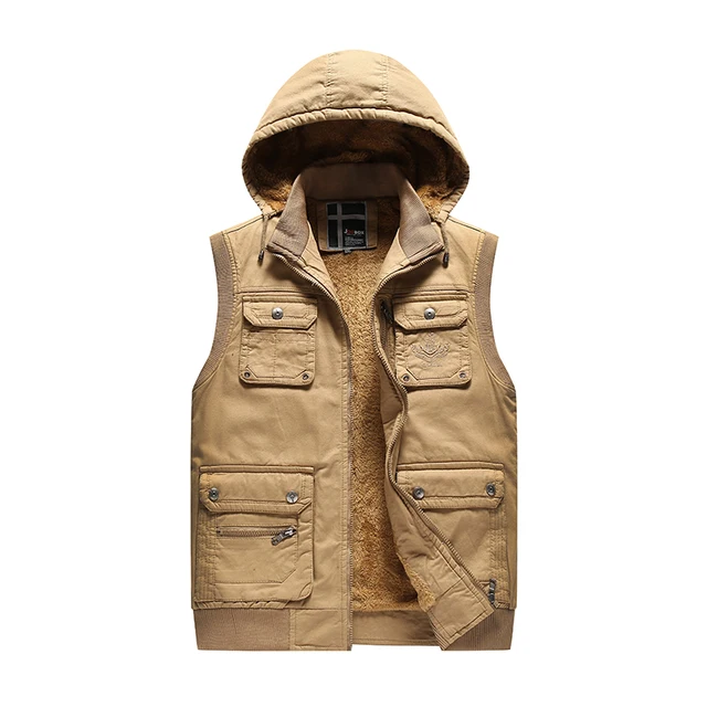Hooded Warm Vest Winter Detachable Hood Men Thick Fur Sleeveless Jacket