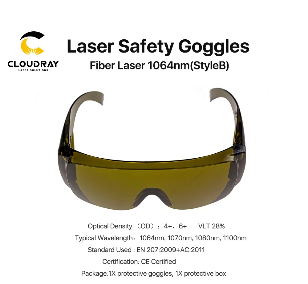 Cloudray 1064nm защитные очки Стиль B лазерные защитные очки 850-1300nm OD4+ CE для волоконного лазера