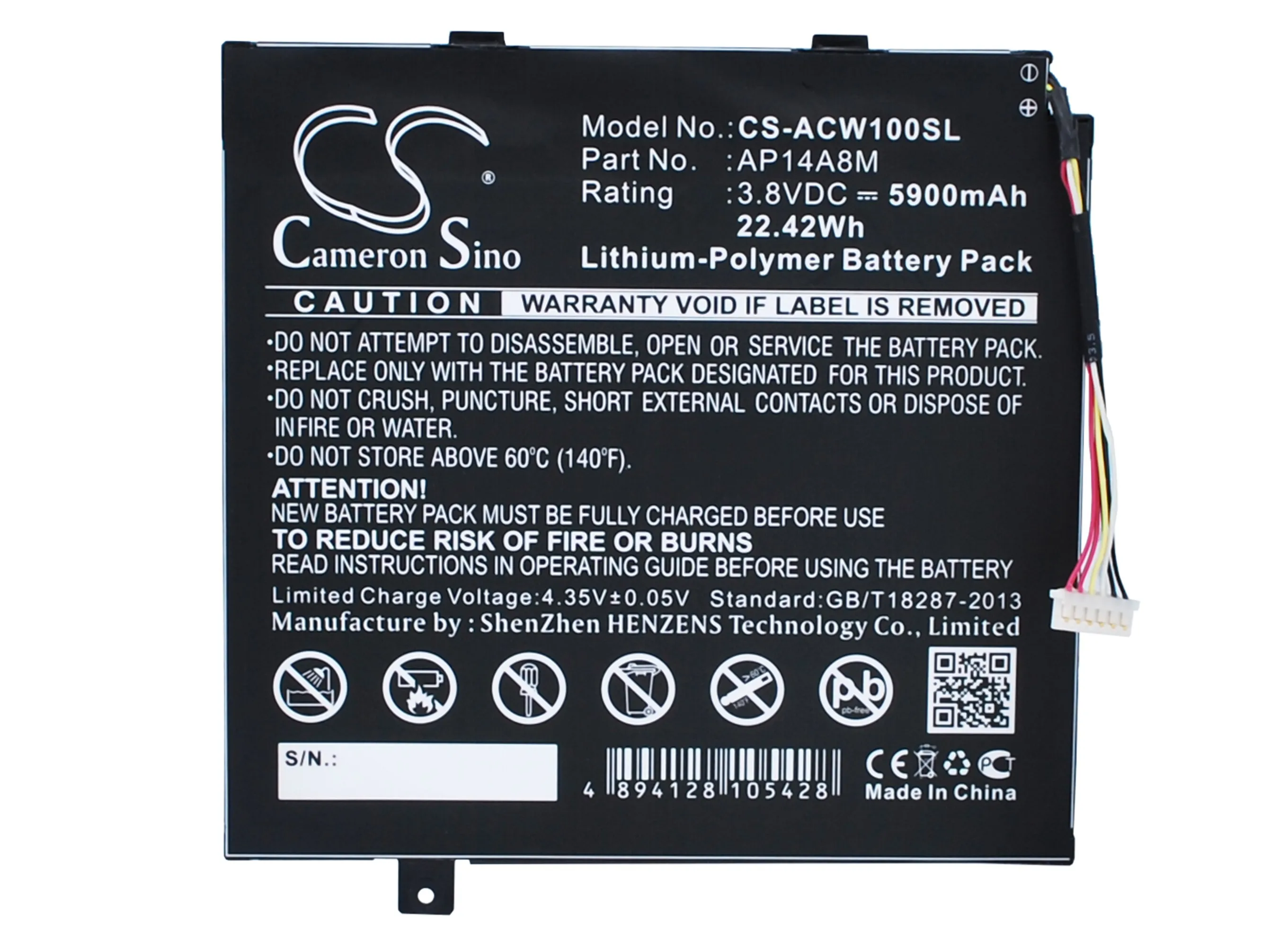 Аккумулятор Cameron Sino 5900 мАч AP14A4M AP14A8M для Acer Iconia 10 NTL4TET016 A3 A20FHD с аккумулятором на icono
