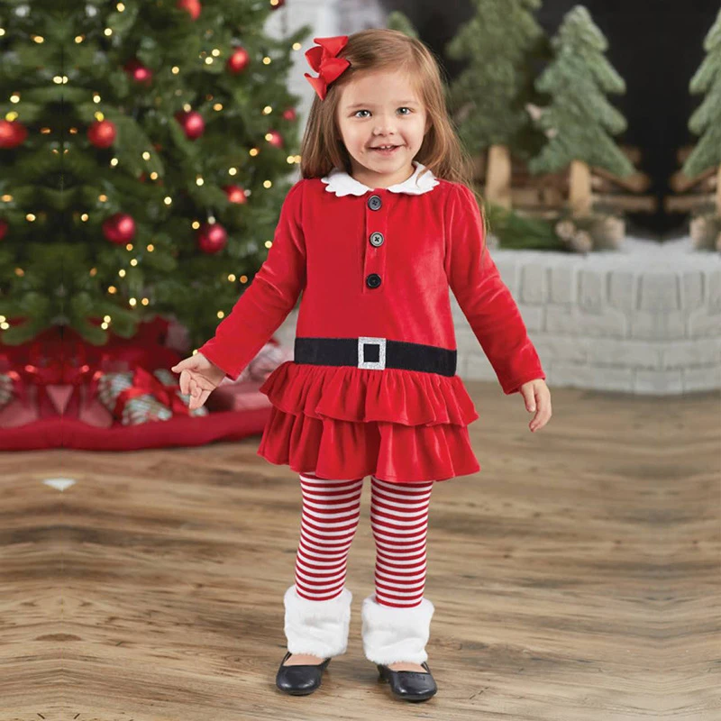 Frohe Weihnachten Baby Mädchen Kleidung Anzüge Rot Cord Mädchen Jumper  Kleid Streifen Fleece Hosen Kinder 2 Stück Weihnachten Kleidung  sets|Kleidung-Sets| - AliExpress