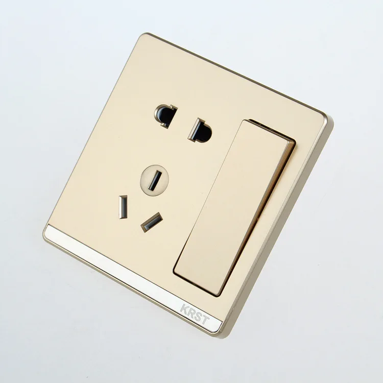 

Wall Switch Socket, 86-Mounted Large Plate Champagne Gold, Five-Hole Opening Of A Dual-Control Socket, 10A PC 220V