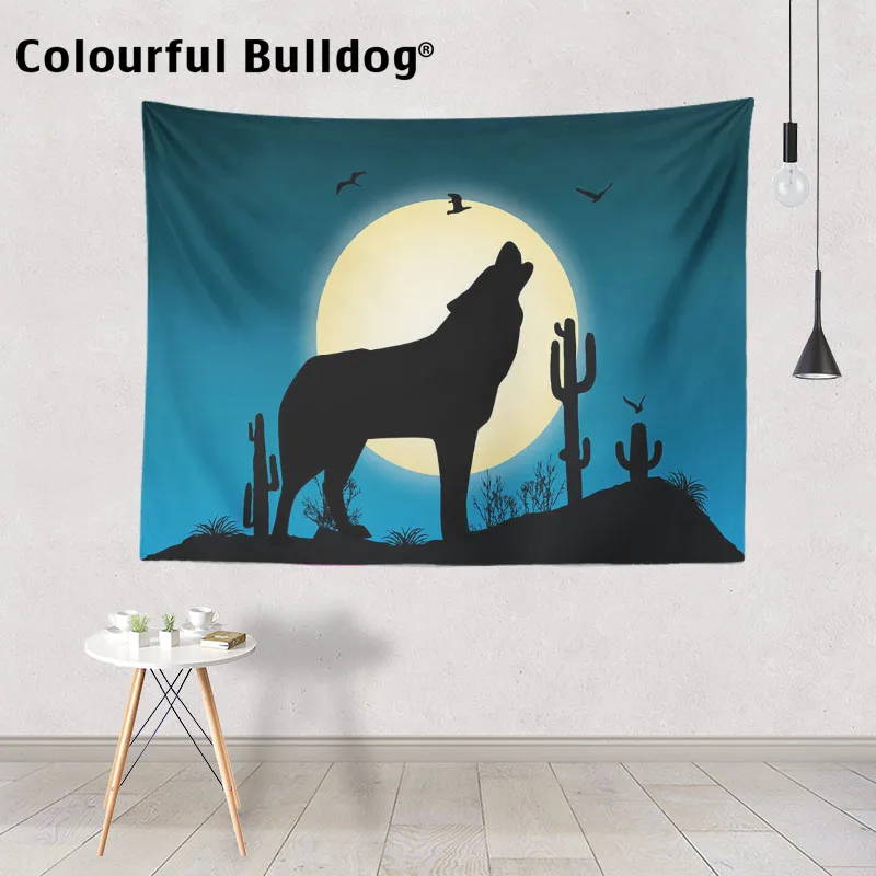 

Personalized Halloween Wall Carpet Wolf Moon Night Bat Snow Castle Decoration Tapestry Farmhouse Living Room Wall Hanging 150Cm