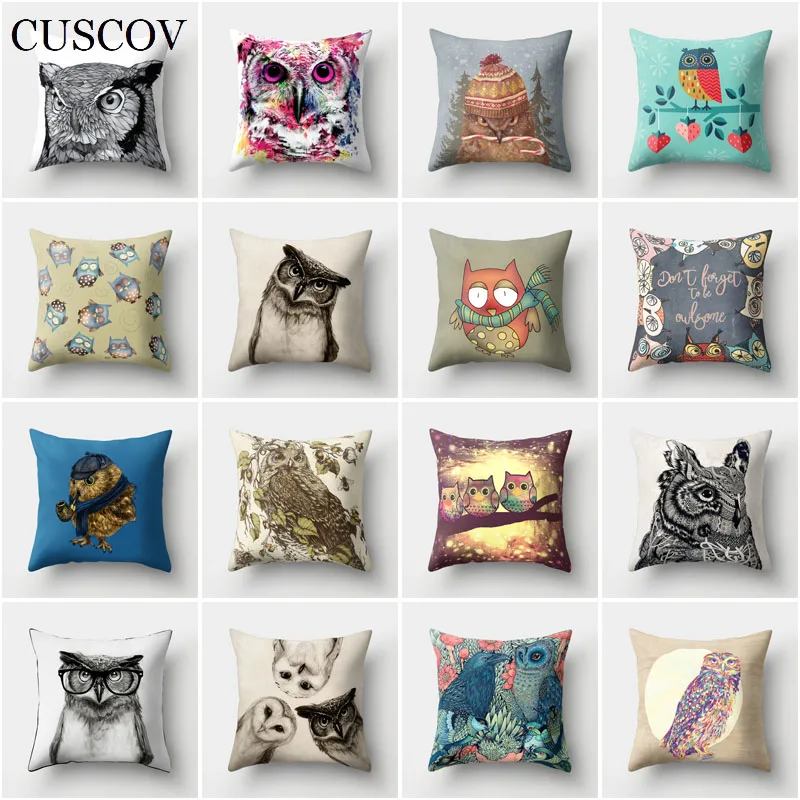 

CUSCOV lovely animal polyester sofa cushion cover colorful owl wedding decoration pillow case car seat pillow cover fashion gift