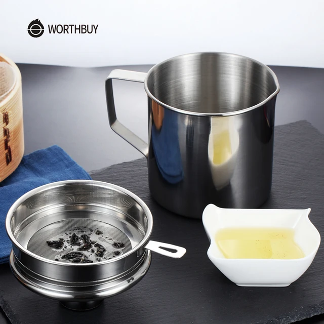 Worth Multifunction Stainless Steel Kitchen Colander Filter Worth Multifunction Stainless Steel Kitchen Colander Filter Strainer Residue Oil Oiler With Lid Sieve Mesh Accessorie