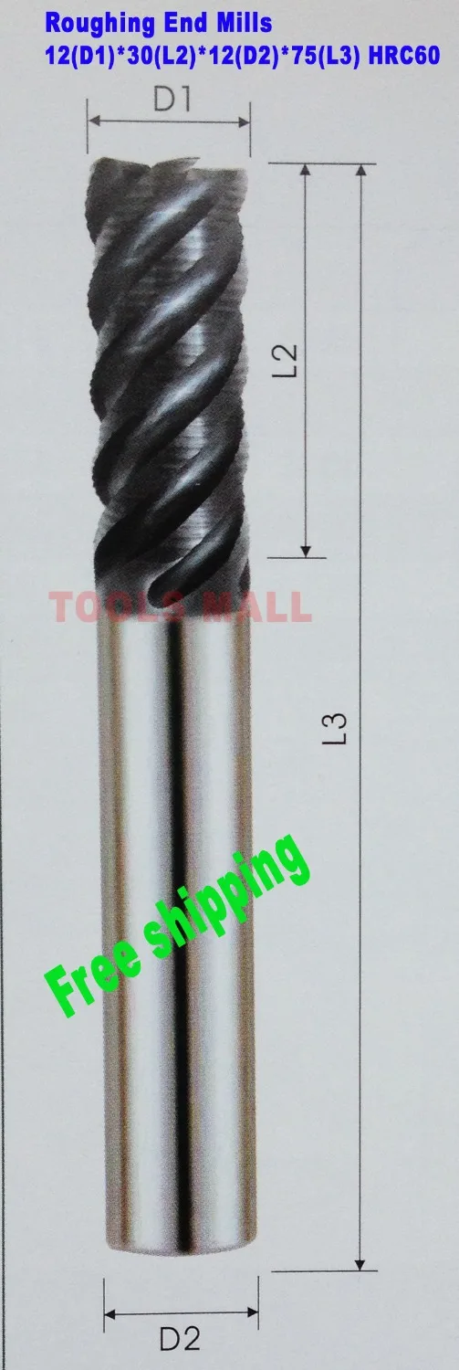 

Free Shipping-1pc of 12mm 4 flutes Roughing cutters HRC60 Tungsten Milling cutters CNC End Mills CNC Tools Carbide router bits
