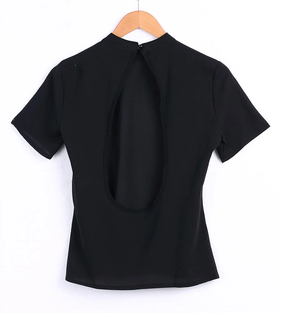 New Fashion Women Blouse Fashion Black Open Back Sexy tops Short Sleeve Shirt Women Summer Clothes New Fashion Women Blouse Fashion Black Open Back Sexy tops Short Sleeve Shirt Women Summer Clothes