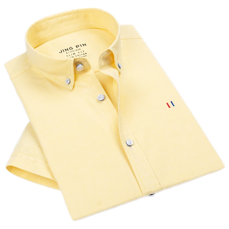 

FillenGudd 2019 Youth Korean 100% Cotton Men Oxford Summer Shirts Short Sleeve Slim fit Button Down Collar Fashion Mens Clothes