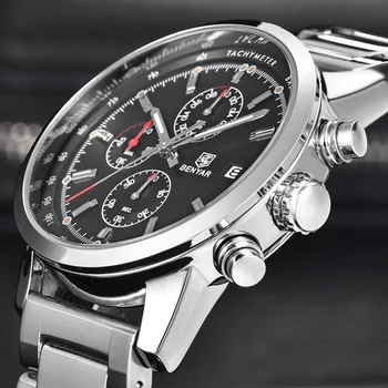

2018 BENYAR Luxury Brand Silver Men Watch Stainless Steel Quartz Military Sport Wrist Watch Man Clock relogio masculino xfcs