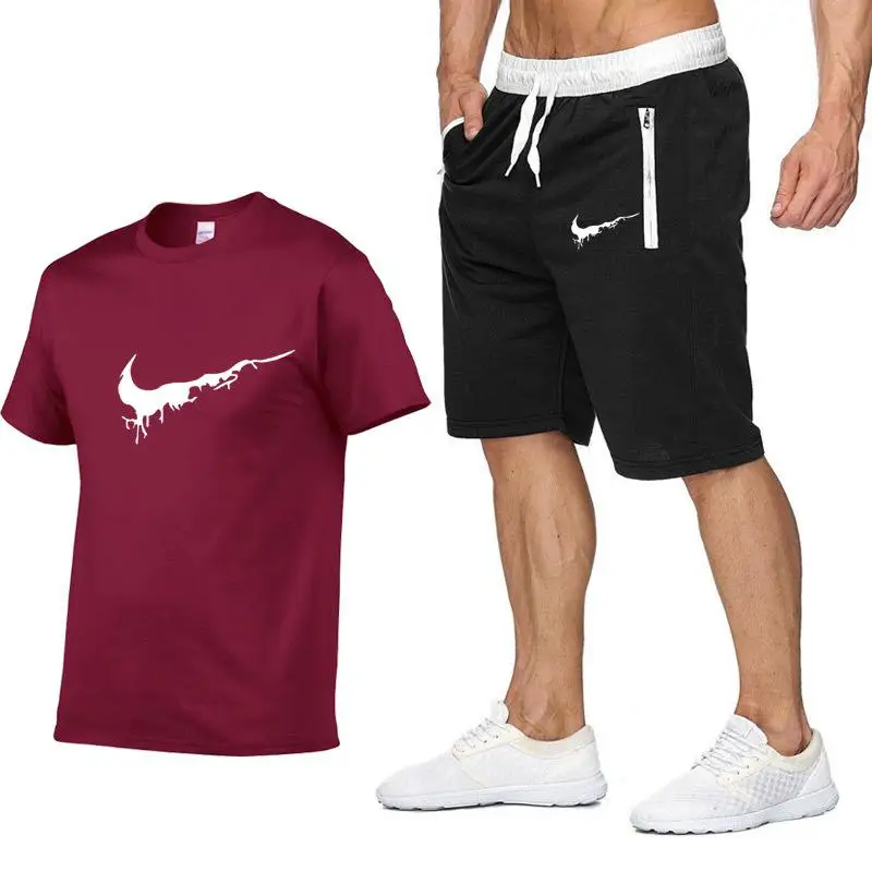 Новые мужские модные комплекты из двух предметов футболки+ шорты костюм мужские летние топы футболки Модная Футболка Высокое качество Мужская одежда - Цвет: 4