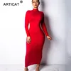 Articat de manga larga de cuello alto de mujeres Sexy vestido recto ceñido vestido largo vestido de vendaje Delgado otoño Casual Maxi vestido Vestidos ► Foto 1/6