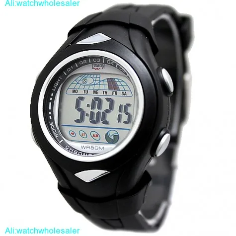 DW045A PNP Shiny Silver Watchcase Chronograph Men Water Resistant  Digital Watch