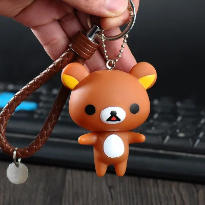 Мультяшный медведь Rilakkuma плюшевый кролик животное мех помпоны подвески-Помпоны женские кожаные брелки металлические брелки для ключей ключи от машины сумка кулон Шарм D92 - Цвет: 6