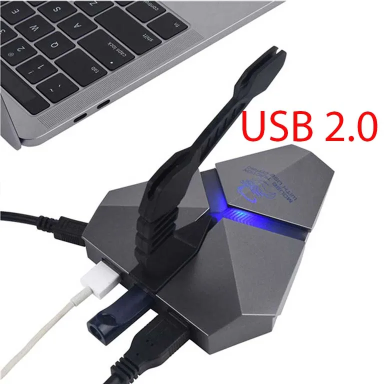 Высокая Скорость 3-Порты и разъёмы usb-хаб 2,0 3,0 данных игровой концентратора Мышь банджи usb-хаб сплиттер устройство для считывания с tf-карт Мышь зажим USB-COMBO со светодиодной подсветкой - Цвет: Black style  USB 2.0