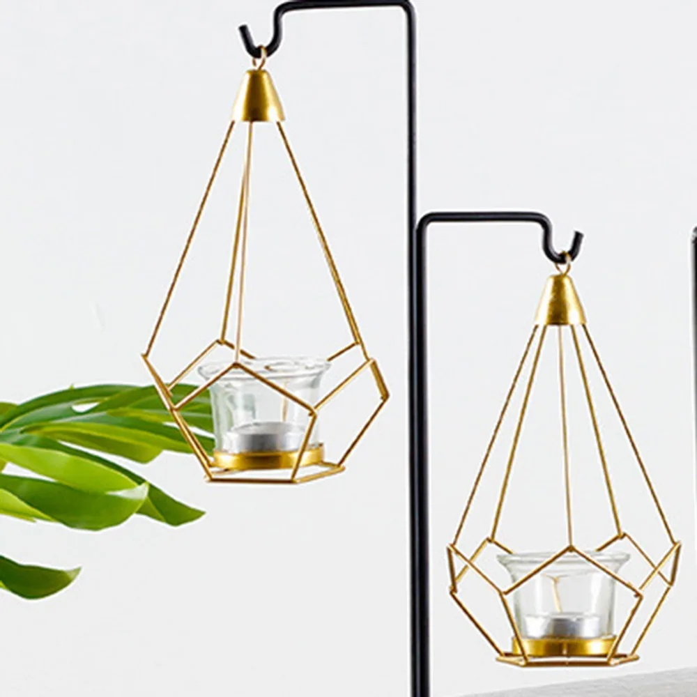 2 шт Candleholder Утюг выдалбливают подвесные свечи лампа свадебный дом металлические украшения ручной работы орнамент домашний декор