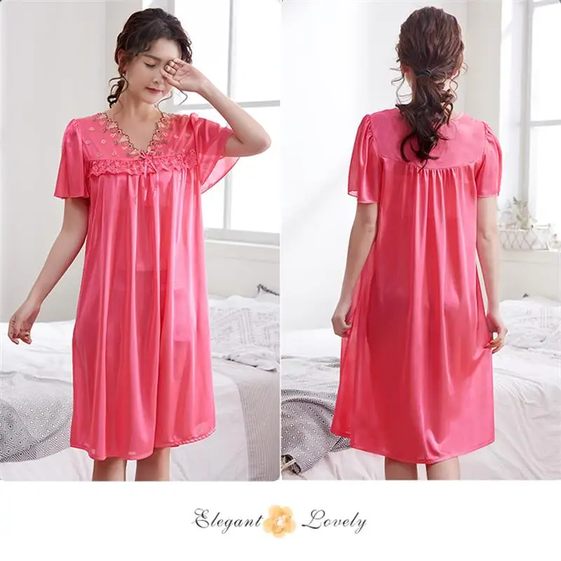 Новинка, женская летняя ледяная Женская Шёлковая пижама, пижамы большого размера, домашняя одежда с коротким рукавом - Цвет: pink