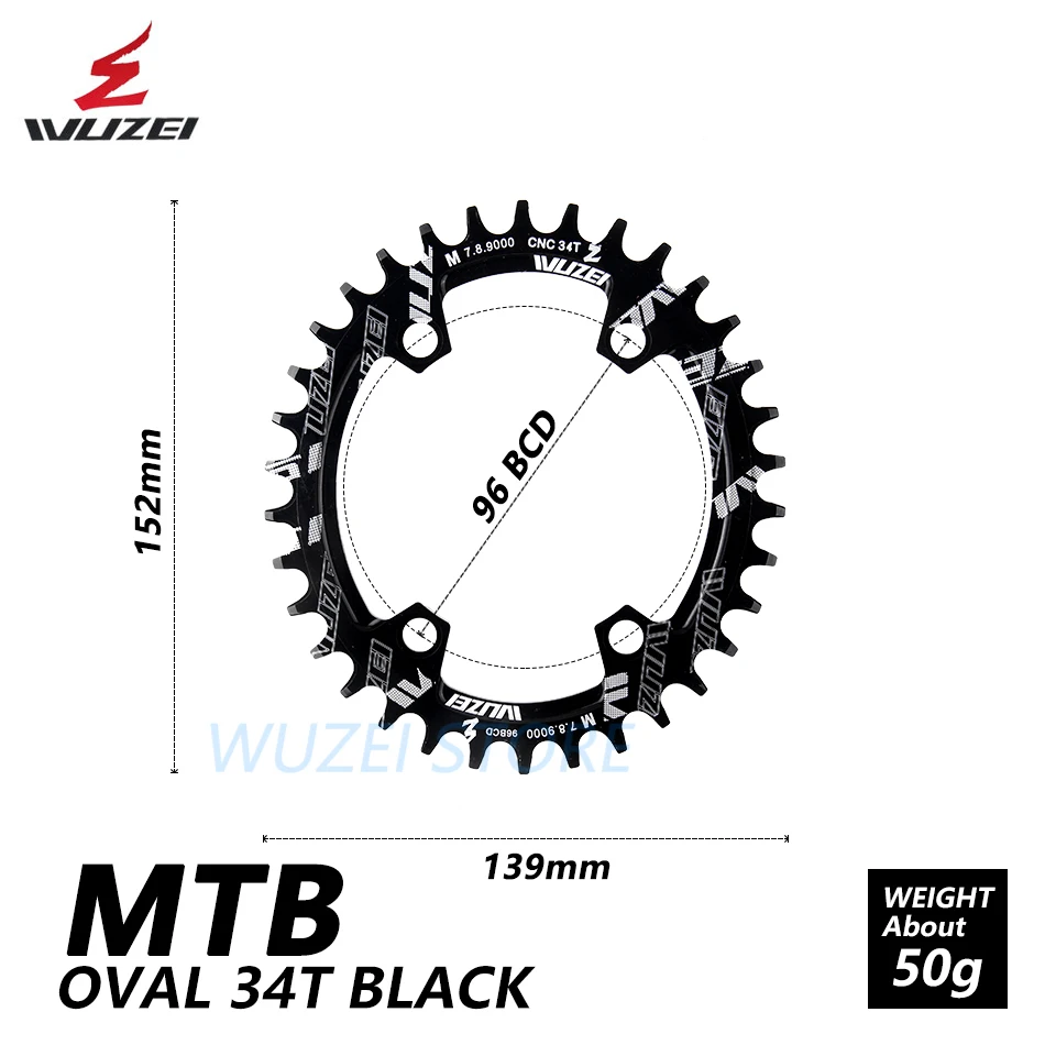 WUZEI BCD 96 мм круглая/Овальная велосипедная Звездочка MTB горная цепь колеса 32T 34T 36T для Shimano M7000 M8000 M9000 Кривошип - Цвет: Oval Black 34T