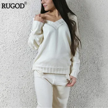 

RUGOD 2018 Warm Winter Knitted Sweater Suits Women Fashion Long Sleeve Pullover+Long Pants Suit Thick Tracksuits Outwear Befree