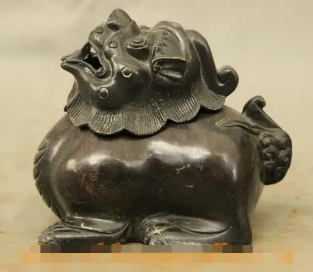 

S6824 Marked Chinese Bronze Unicorn Lion Beast Shape Statue Incense Burner Censer D0317